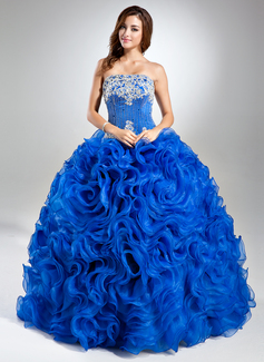 Ball-Gown Strapless Floor-Length Organza Quinceanera Dress With Lace Beading (021004687)
