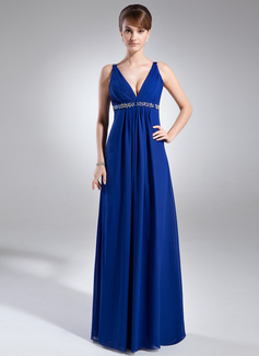 Empire V-neck Floor-Length Chiffon Holiday Dress With Ruffle Beading Sequins (020025947)