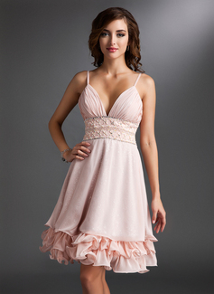 Empire V-neck Knee-Length Chiffon Homecoming Dress With Ruffle Beading Sequins (022021031)