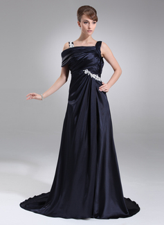 A-Line/Princess Off-the-Shoulder Court Train Charmeuse Prom Dress With Ruffle Appliques (018005100)