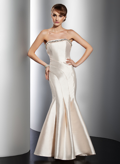 Mermaid Strapless Floor-Length Satin Evening Dress With Beading (017014831)