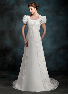 A-Line/Princess Strapless Sweep Train Satin Wedding Dress (002000218)