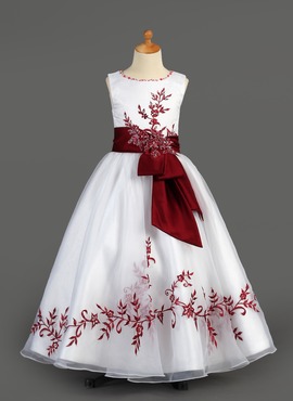 A-Line/Princess Scoop Neck Floor-Length Organza Charmeuse Flower Girl Dress With Embroidered Sash Beading Sequins (010005891)