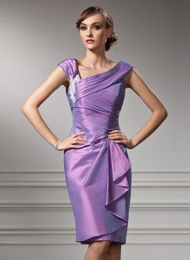 Sheath Off-the-Shoulder Knee-Length Taffeta Mother of the Bride Dress With Ruffle Appliques (008005949)