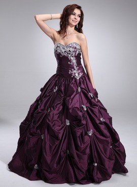 Ball-Gown Sweetheart Floor-Length Taffeta Quinceanera Dress With Ruffle Lace Beading (021004652)
