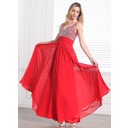 A-Line/Princess V-neck Floor-Length Chiffon Charmeuse Prom Dresses With Ruffle Beading (018005105)