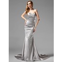 Fashion Mermaid Sweetheart Chapel Train Charmeuse Holiday Dresses With Ruffle Beading (020003237)