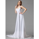 Charming A-Line/Princess Regular straps Chapel Train Chiffon Charmeuse Wedding Dress With Ruffle Beadwork (002004113)