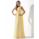 Ligne-A/Princesse Une epaule Longeur au sol Mousseline Robe de Vacance avec Ondulé Brodé (020013793)