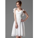 Nice A-Line/Princess V-neck Knee-Length Chiffon Charmeuse Bridesmaid Dresses With Ruffle Beading (007004117)