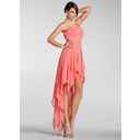 Ligne-A/Princesse Sans bretelles Assymetrique Mousseline Robe de Vacance avec Ondulé Brodé (020005298)