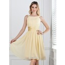 Ligne-A/Princesse Col rond Mi-longues Mousseline Charmeuse Robe de Demoiselle d'Honneur avec Ondulé (007004142)