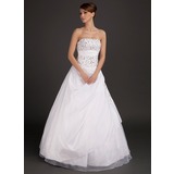 Ball-Gown Strapless Floor-Length Taffeta Organza Wedding Dress With Lace Beadwork (002015491)