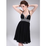 Empire Halter Knee-Length Chiffon Homecoming Dress With Ruffle Beading (022009840)