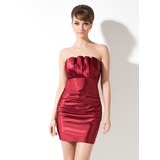 Sheath Scalloped Neck Short/Mini Charmeuse Cocktail Dress With Ruffle (016003033)