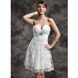 Empire Sweetheart Knee-Length Charmeuse Lace Wedding Dress With Ruffle Beadwork Sequins (002024079)