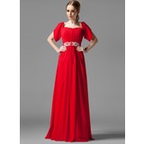 A-Line/Princess Square Neckline Floor-Length Chiffon Bridesmaid Dress With Ruffle Beading (007004718)