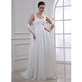 Empire Sweetheart Watteau Train Chiffon Wedding Dress With Lace Beadwork (002011765)