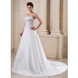 A-Line/Princess Court Train Satin Wedding Dress With Embroidery Beadwork (002006372)