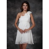 Empire One-Shoulder Short/Mini Chiffon Holiday Dress With Ruffle Flower(s) (020003254)