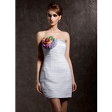 Sheath Sweetheart Short/Mini Charmeuse Cocktail Dress With Ruffle Flower(s) (016008556)