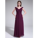 Empire Off-the-Shoulder Floor-Length Chiffon Bridesmaid Dress With Ruffle (007025351)