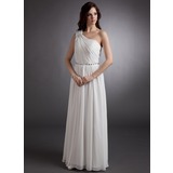 A-Line/Princess One-Shoulder Floor-Length Chiffon Evening Dress With Ruffle Beading (008006411)