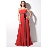 Empire Strapless Court Train Chiffon Charmeuse Evening Dress With Sash (017017380)