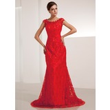 Mermaid Scoop Neck Sweep Train Lace Evening Dress With Beading Sequins (017014206)