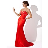 Sheath Sweetheart Sweep Train Charmeuse Evening Dress With Beading (017002271)