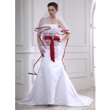 Mermaid Strapless Court Train Satin Wedding Dress With Lace Sashes Crystal Brooch (002012654)