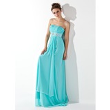 Empire Strapless Sweep Train Chiffon Evening Dress With Ruffle Beading (017013773)