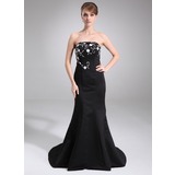 Mermaid Strapless Court Train Satin Bridesmaid Dress With Embroidered Beading (007004182)