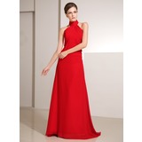 Sheath High Neck Sweep Train Chiffon Holiday Dress With Ruffle (020014242)