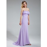 Sheath Sweetheart Sweep Train Chiffon Bridesmaid Dress With Ruffle Beading (007019635)
