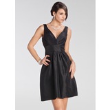 Empire V-neck Short/Mini Taffeta Bridesmaid Dress With Ruffle (007005231)