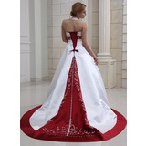 Ball-Gown Halter Court Train Satin Wedding Dress With Embroidery Sashes Beadwork Sequins (002011730)