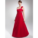 Empire One-Shoulder Floor-Length Chiffon Evening Dress With Ruffle Beading (017014686)