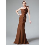 Mermaid One-Shoulder Floor-Length Chiffon Bridesmaid Dress With Ruffle Flower(s) (007004568)