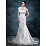 Mermaid Sweetheart Chapel Train Organza Wedding Dress With Ruffle Beadwork (002004773)