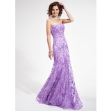 Sheath Strapless Floor-Length Organza Prom Dress With Lace Beading Sequins (018006410)