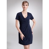 Sheath V-neck Short/Mini Chiffon Cocktail Dress With Ruffle (016020714)