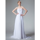 Empire Sweetheart Court Train Chiffon Wedding Dress With Ruffle Beadwork Flower(s) (002000679)