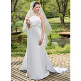 A-Line/Princess Halter Watteau Train Satin Wedding Dress With Ruffle Beadwork Sequins (002001180)