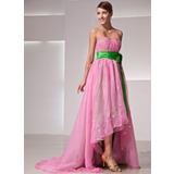Empire Sweetheart Asymmetrical Organza Charmeuse Holiday Dress With Ruffle Flower(s) (020014419)