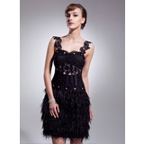 A-Line/Princess Sweetheart Knee-Length Tulle Feather Cocktail Dress With Ruffle Lace Beading (016008540)