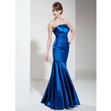 Mermaid Scalloped Neck Floor-Length Charmeuse Evening Dress With Ruffle (017002646)