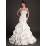 Mermaid Sweetheart Court Train Satin Wedding Dress With Lace Beadwork (002015486)