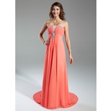 Empire Sweetheart Watteau Train Chiffon Prom Dress With Ruffle Beading (018015322)