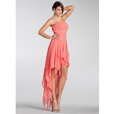A-Line/Princess Strapless Asymmetrical Chiffon Holiday Dress With Ruffle Beading (020005298)